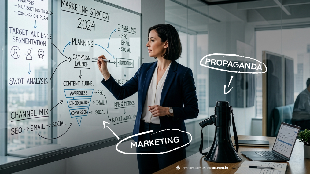 Propaganda é uma ferramenta. Marketing é a estratégia.