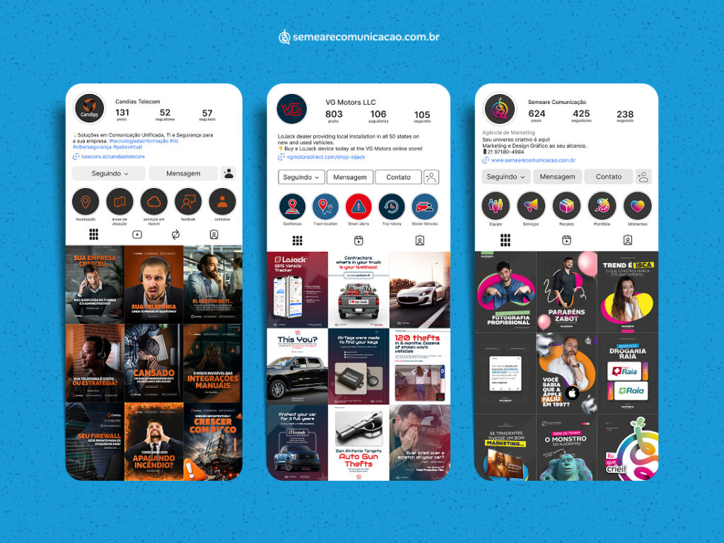 Templates diferentes podem manter a mesma linguagem visual da marca.